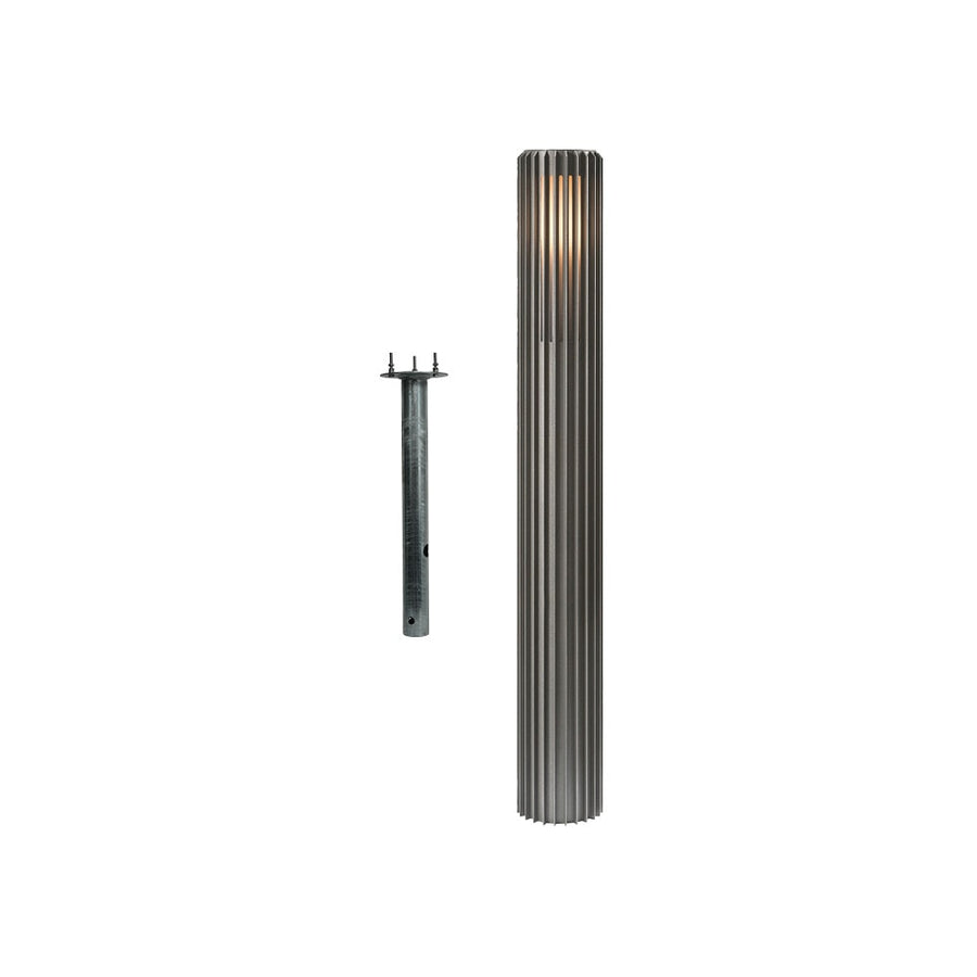 Vue éclatée de la borne et de son pieu de fixation à planter