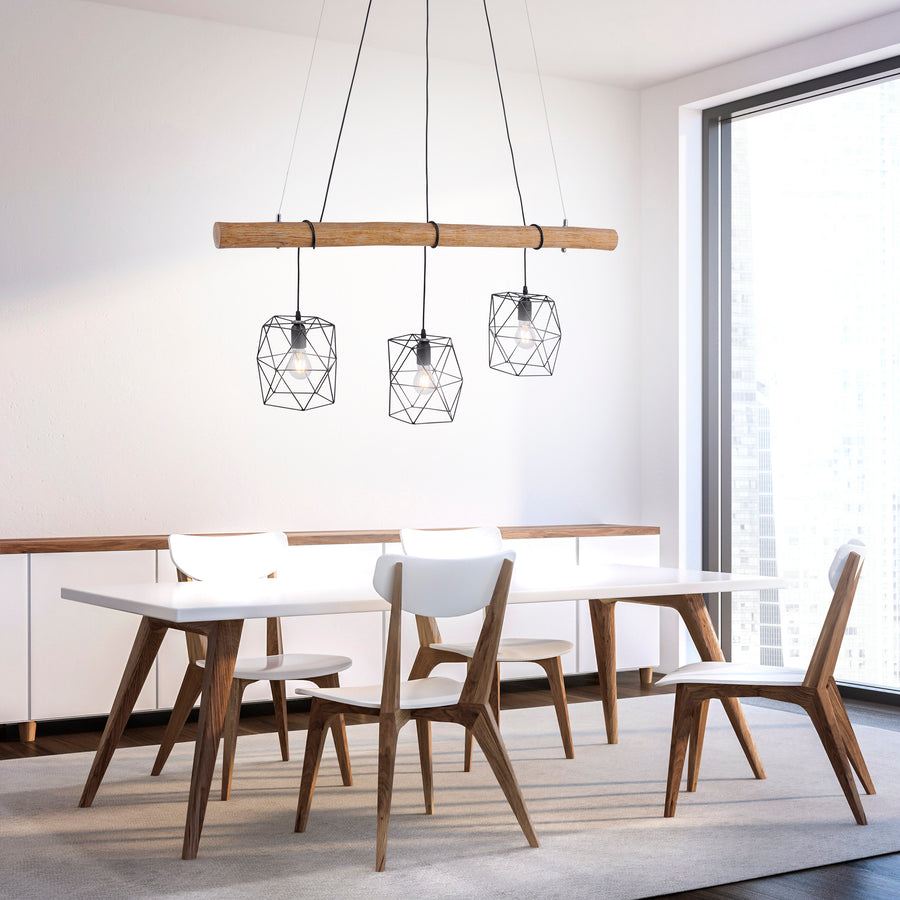 Suspension Edgar 3 lumières noire et bois
