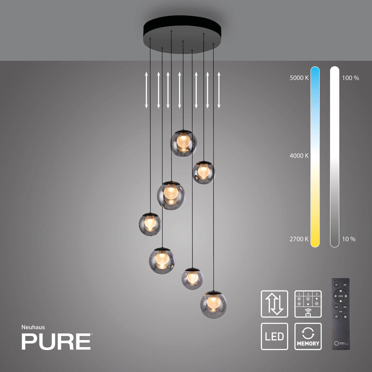 Mise en ambiance du luminaire avec plage de températures de 2700K à 5000K et variateur.