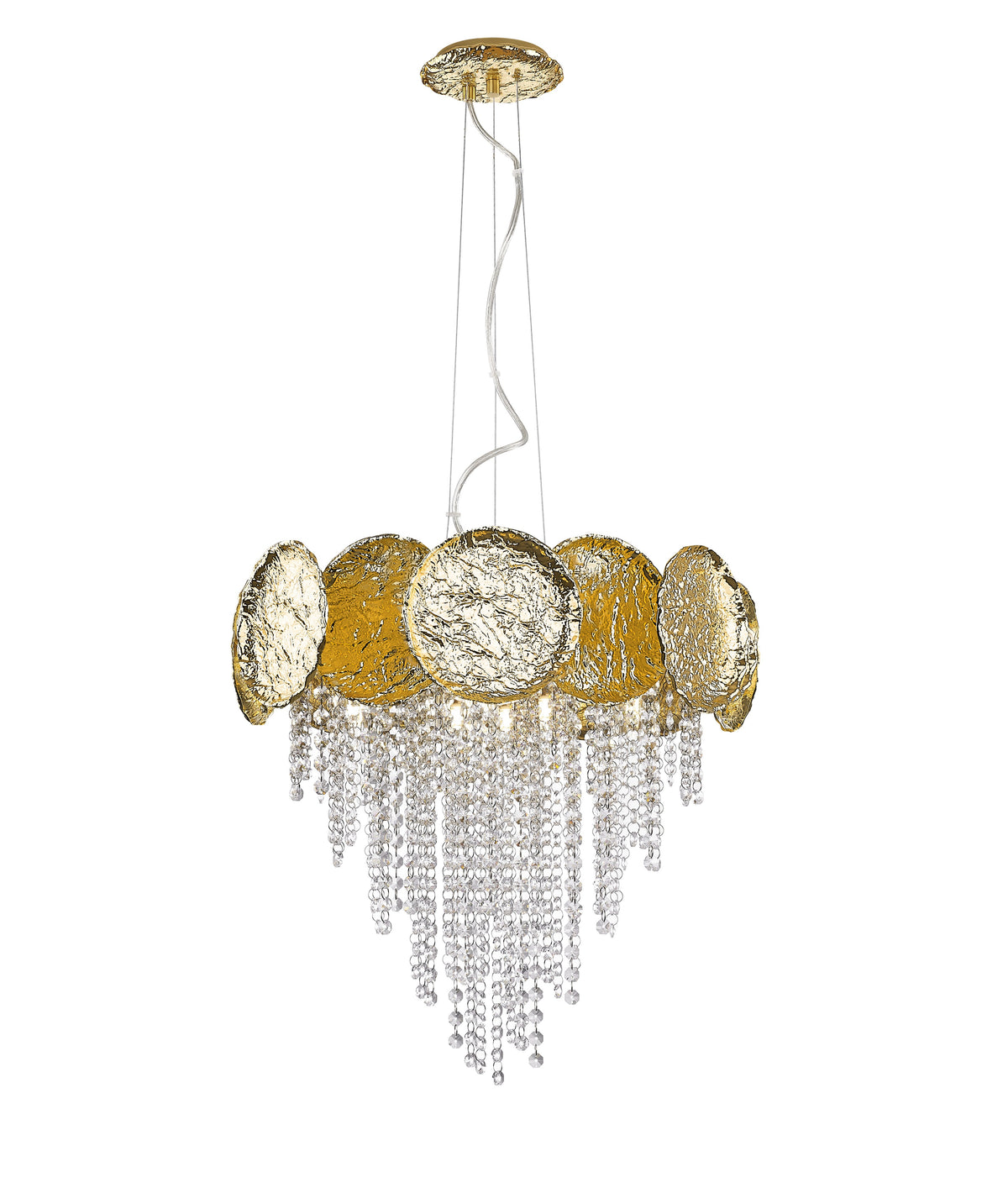 Suspension Astra 7 lumières dorée, cristal