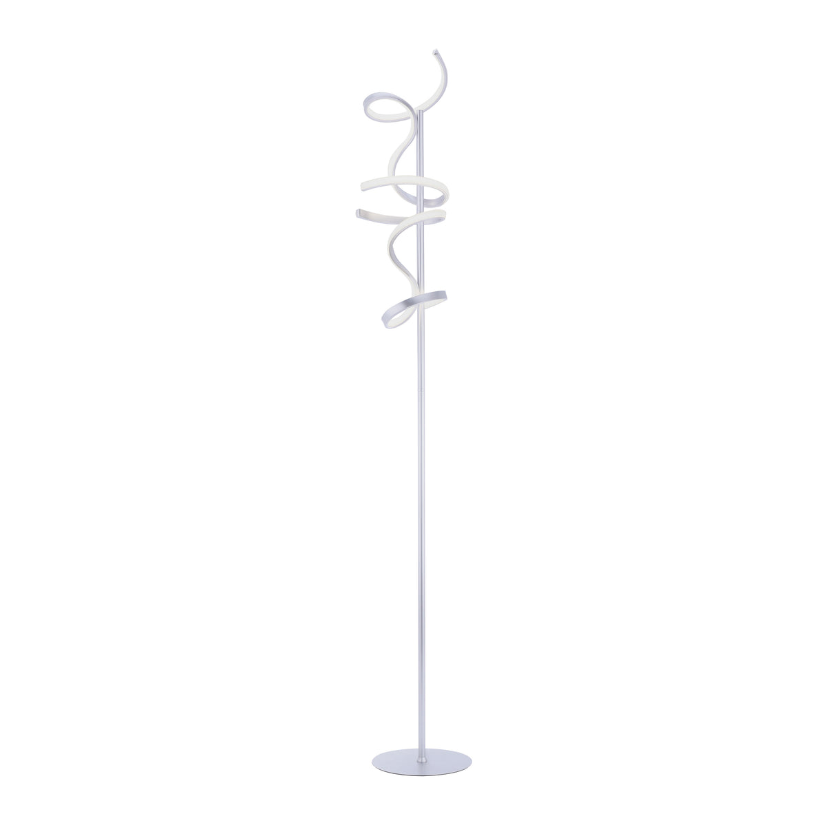 Vue de face du lampadaire blanc sur fond clair, ruban LED enroulé.