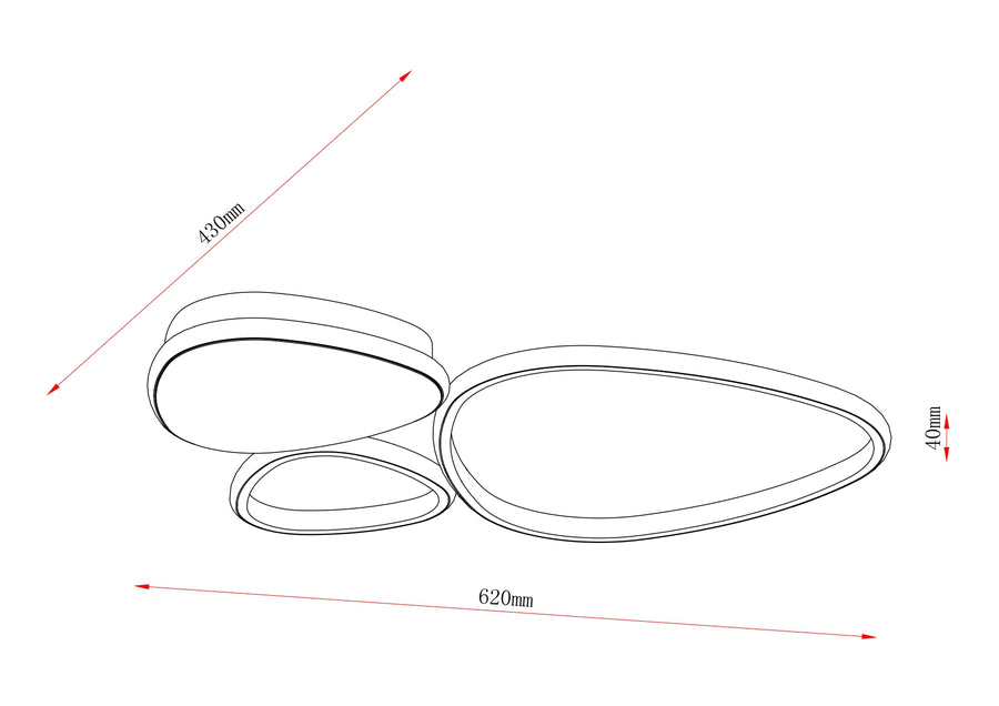 Schéma coté montrant 620 mm de largeur, 430 mm et 40 mm