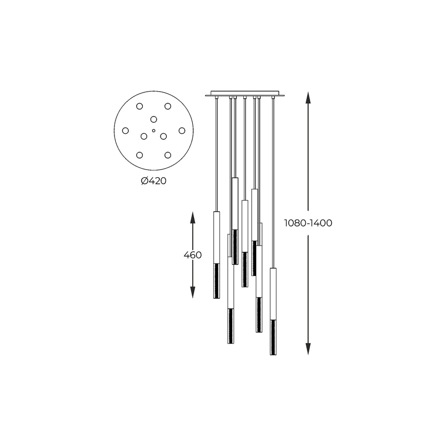 Schéma de dimensions avec rosace ronde de 420 mm et hauteur réglable