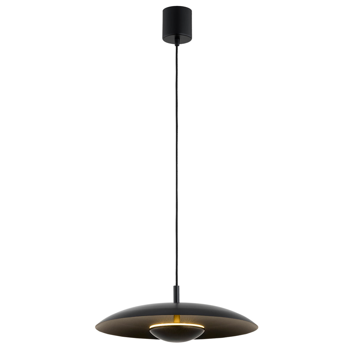 Version noire du luminaire, éclairage allumé sous l'abat-jour