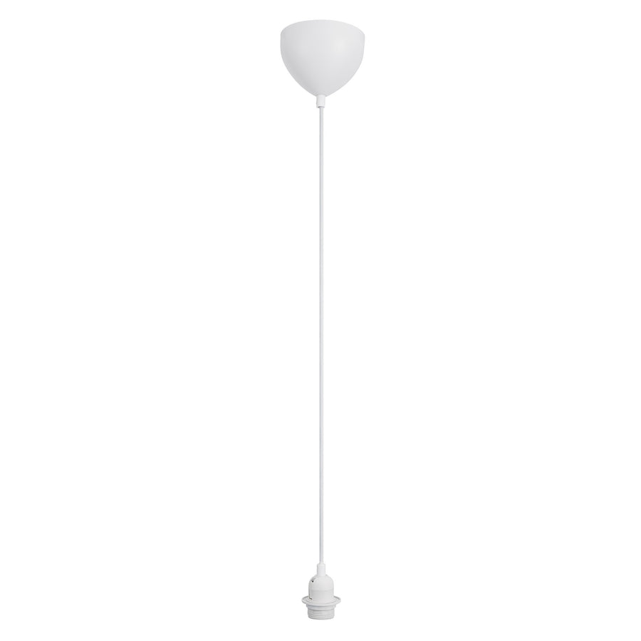Cordon de suspension blanc vu de face, avec rosace et douille apparentes