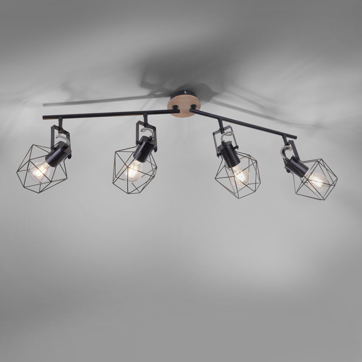 Plafonnier Jaro 4 lumières noir et bois