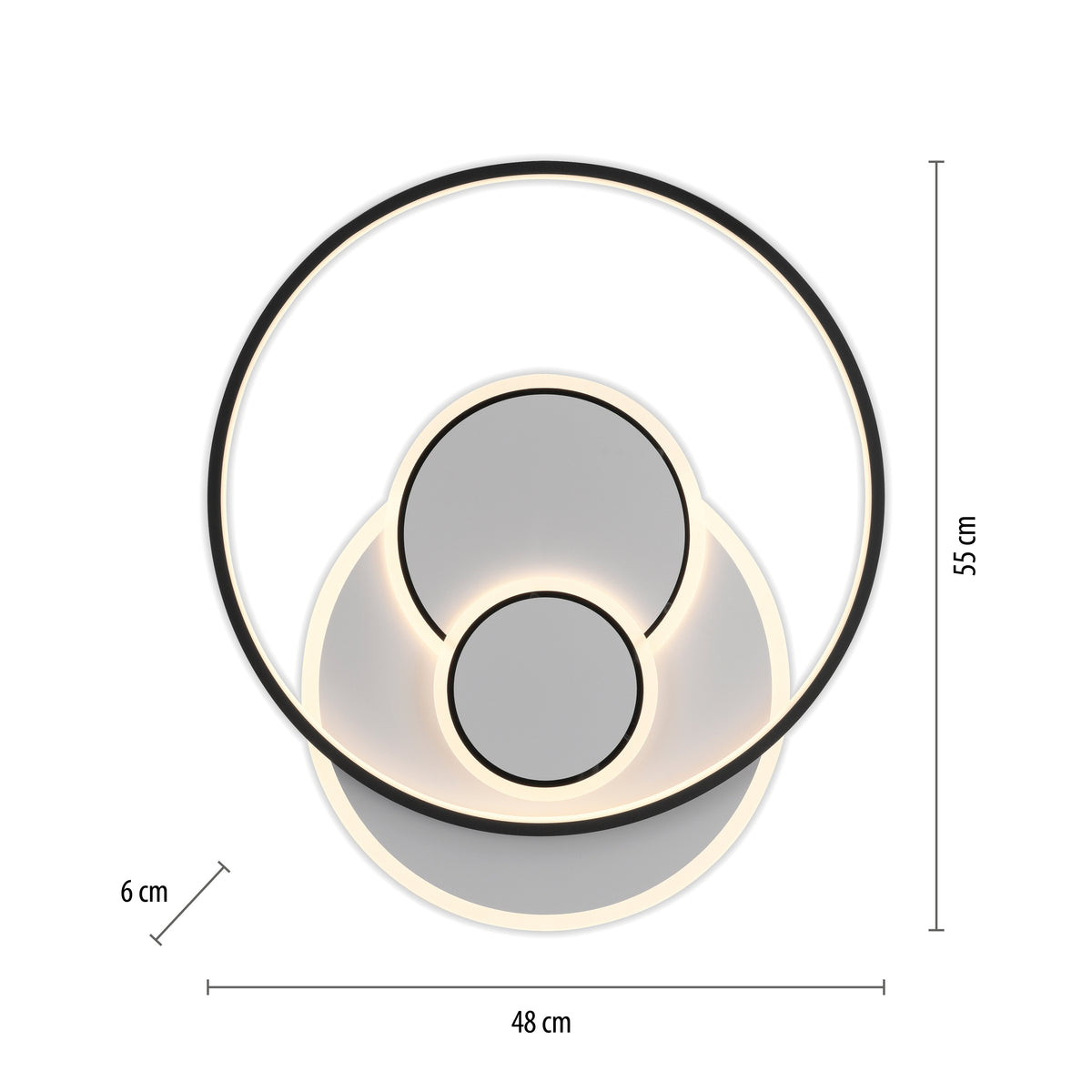 Schéma de dimensions du plafonnier, 55 cm sur 48 cm