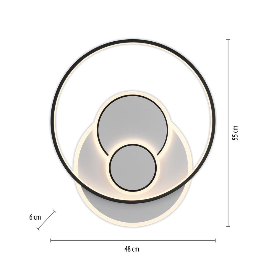Schéma de dimensions du plafonnier, 55 cm sur 48 cm