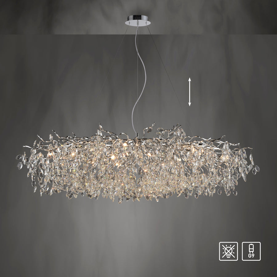 Suspension Ricicle 16 lumières chromée, cristal