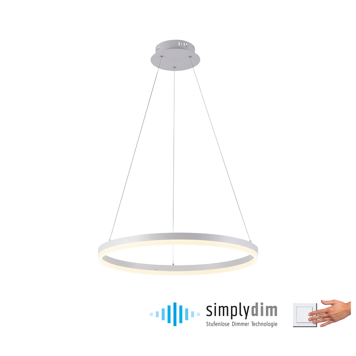 Vue produit sur fond blanc avec logo simplydim et variateur mural