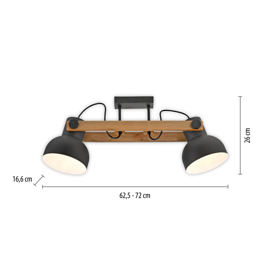 Plafonnier Cup 2.0 2 lumières noir et bois