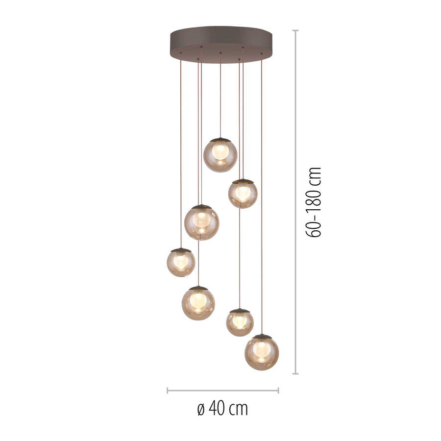 Schéma coté de la suspension, hauteur réglable 60 à 180 cm et diamètre 40 cm