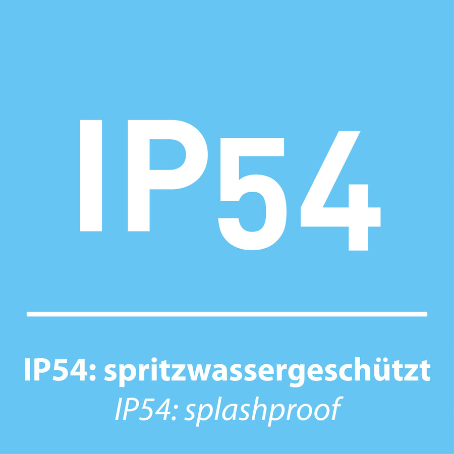 Visuel bleu avec mention IP54, protection contre les projections d'eau, pour l'applique murale.