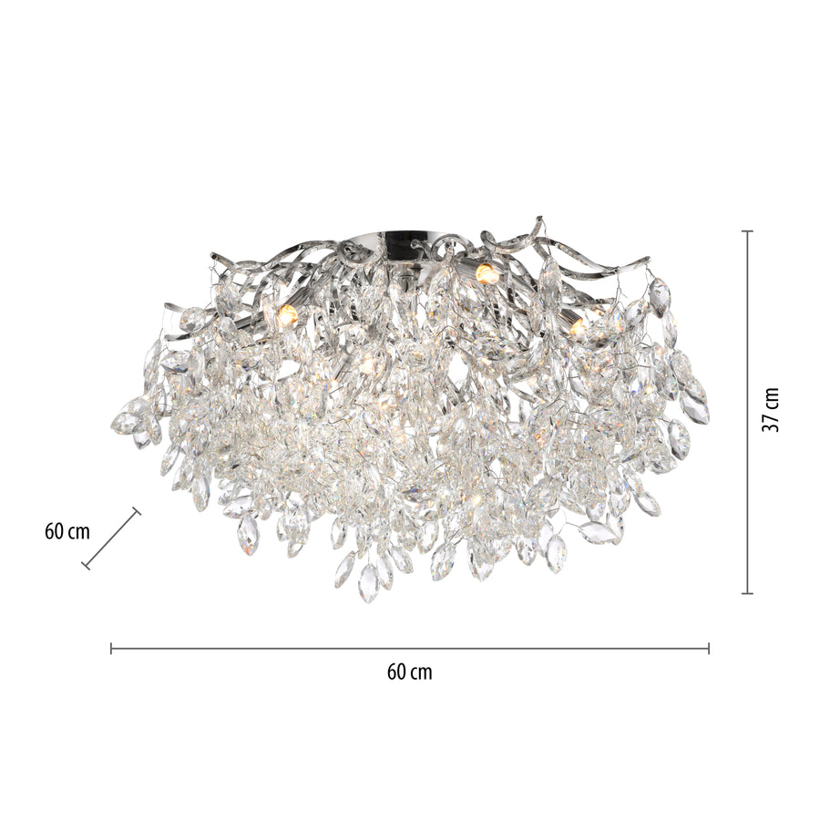Plafonnier Ricicle 10 lumières chromé, cristal