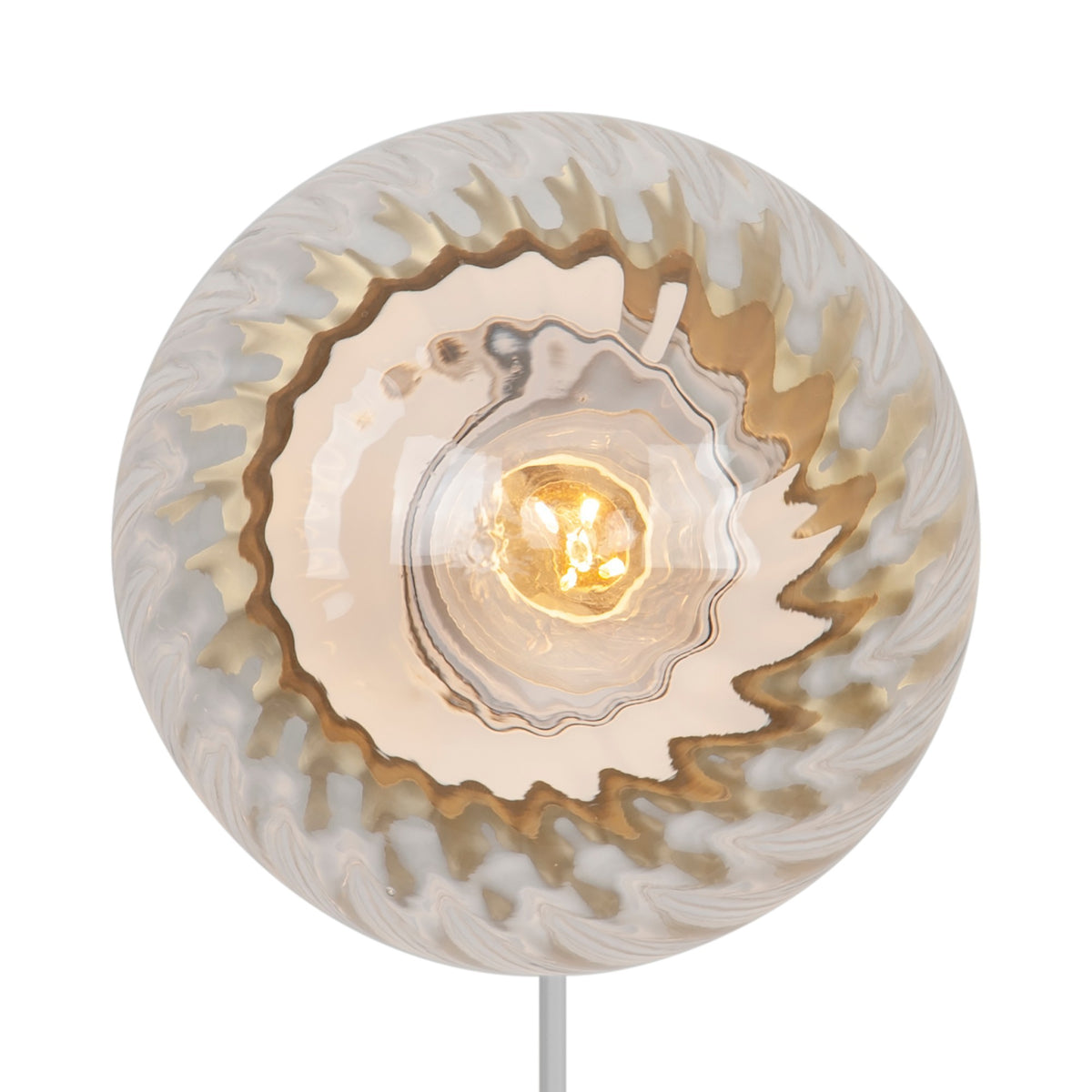 Globe de face, verre tourbillonnant rétro-éclairé par une ampoule chaude