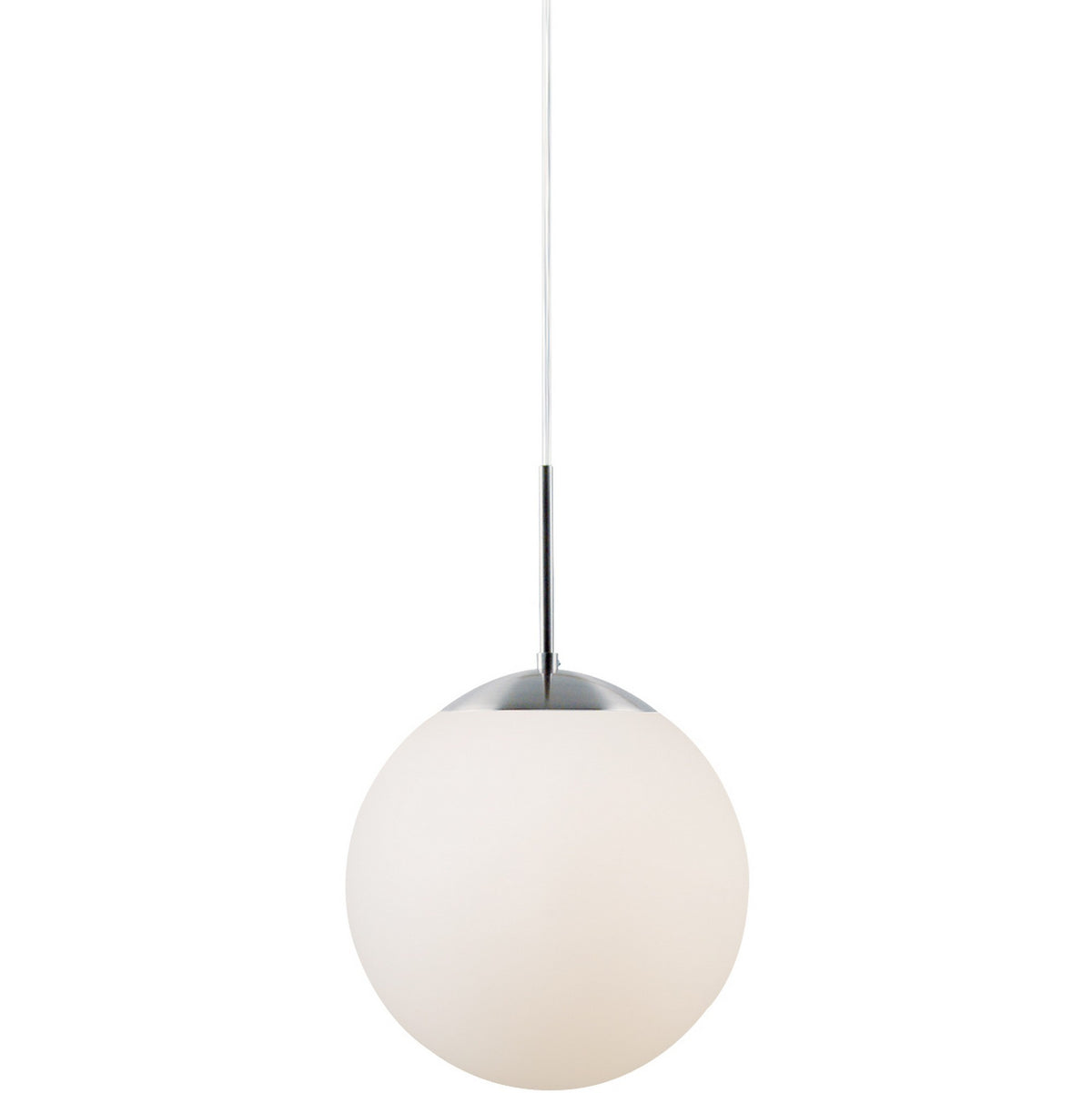 Suspension boule en verre opalin blanc photographiée de face sur fond neutre