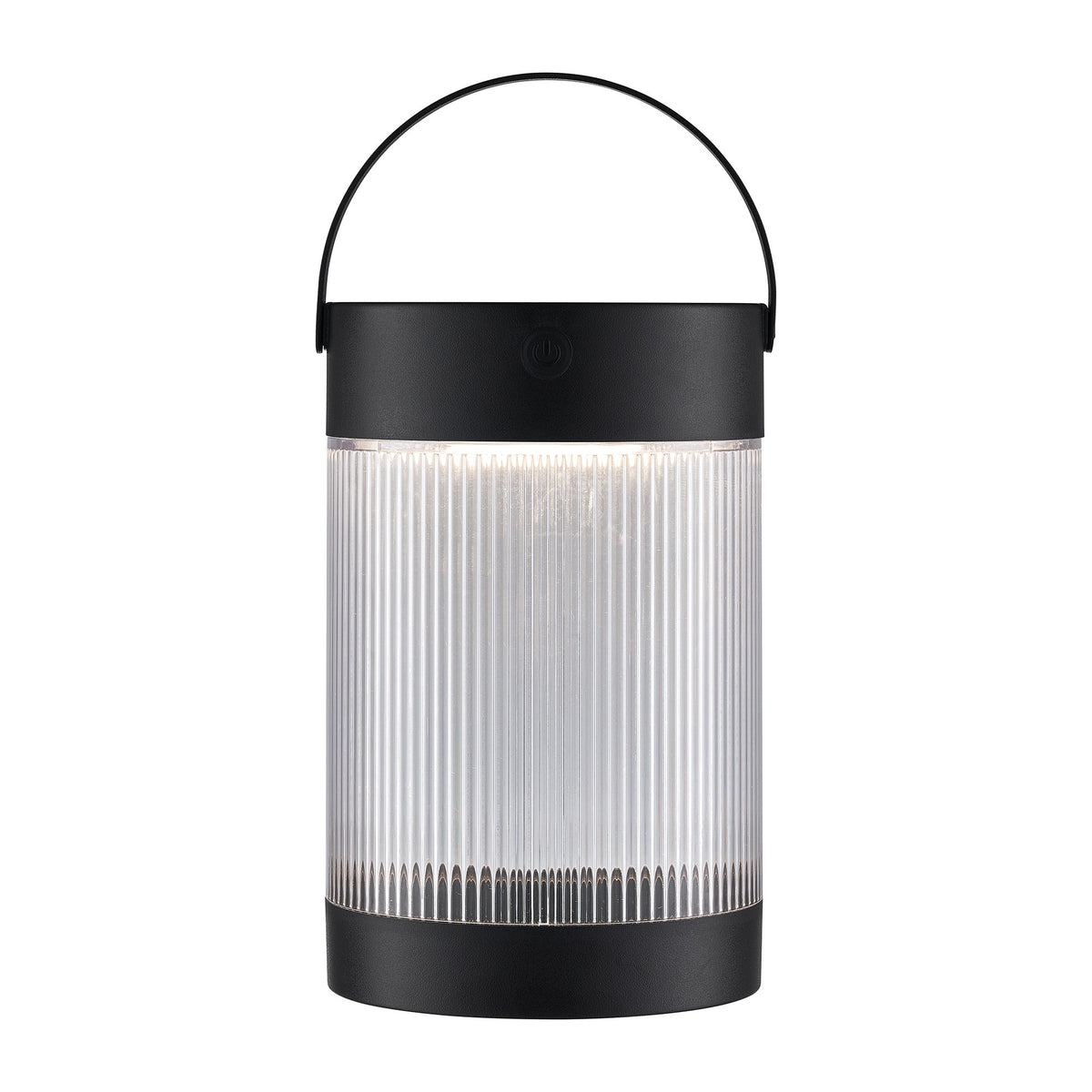 Autre vue de face du luminaire allumé, éclairage diffus à travers le verre strié transparent.