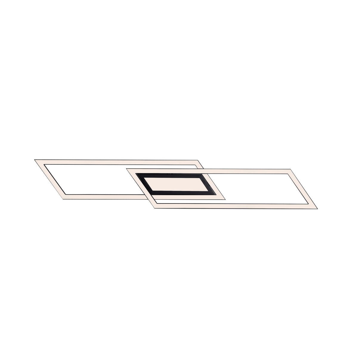 Plafonnier rectangulaire noir présenté de face sur fond blanc, montrant deux cadres superposés.
