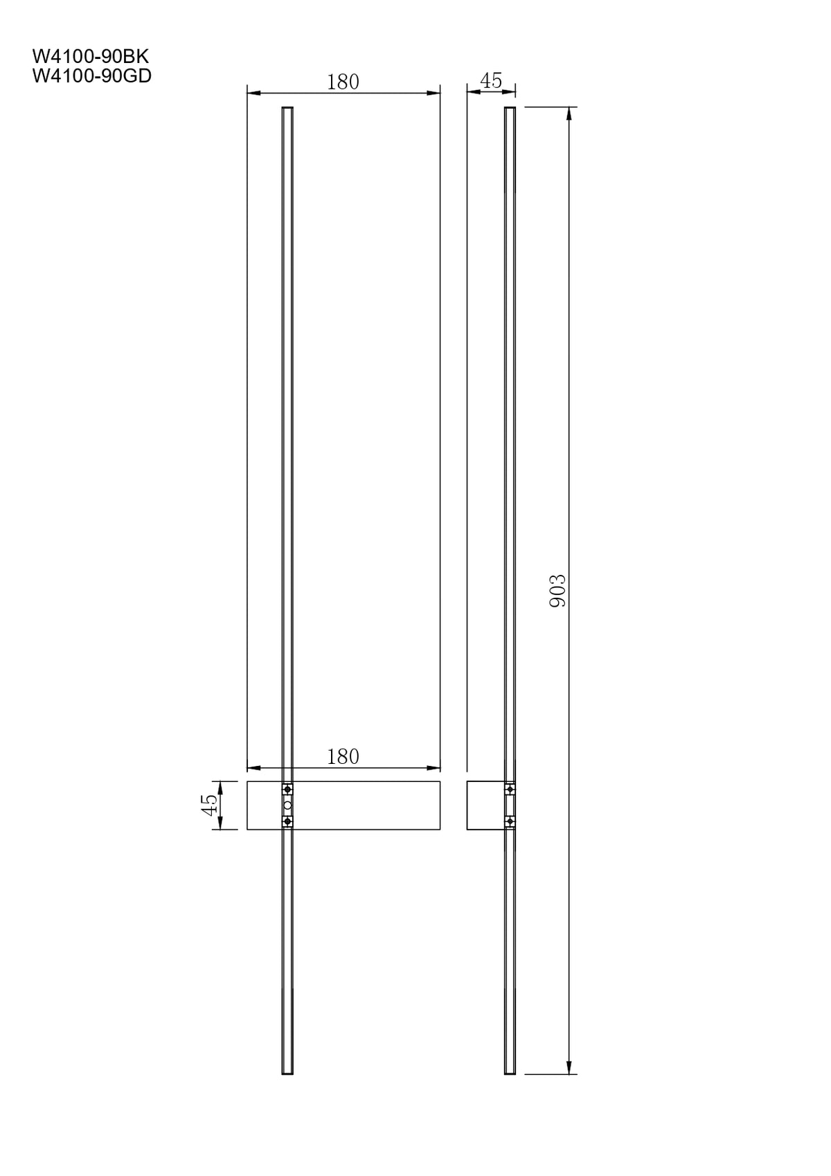 Schéma de dimensions indiquant hauteur 903 mm et largeur 180 mm