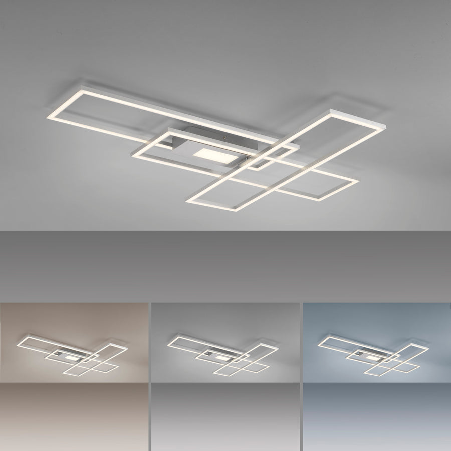 Luminaire éclairé au plafond décliné en trois températures de blanc différentes