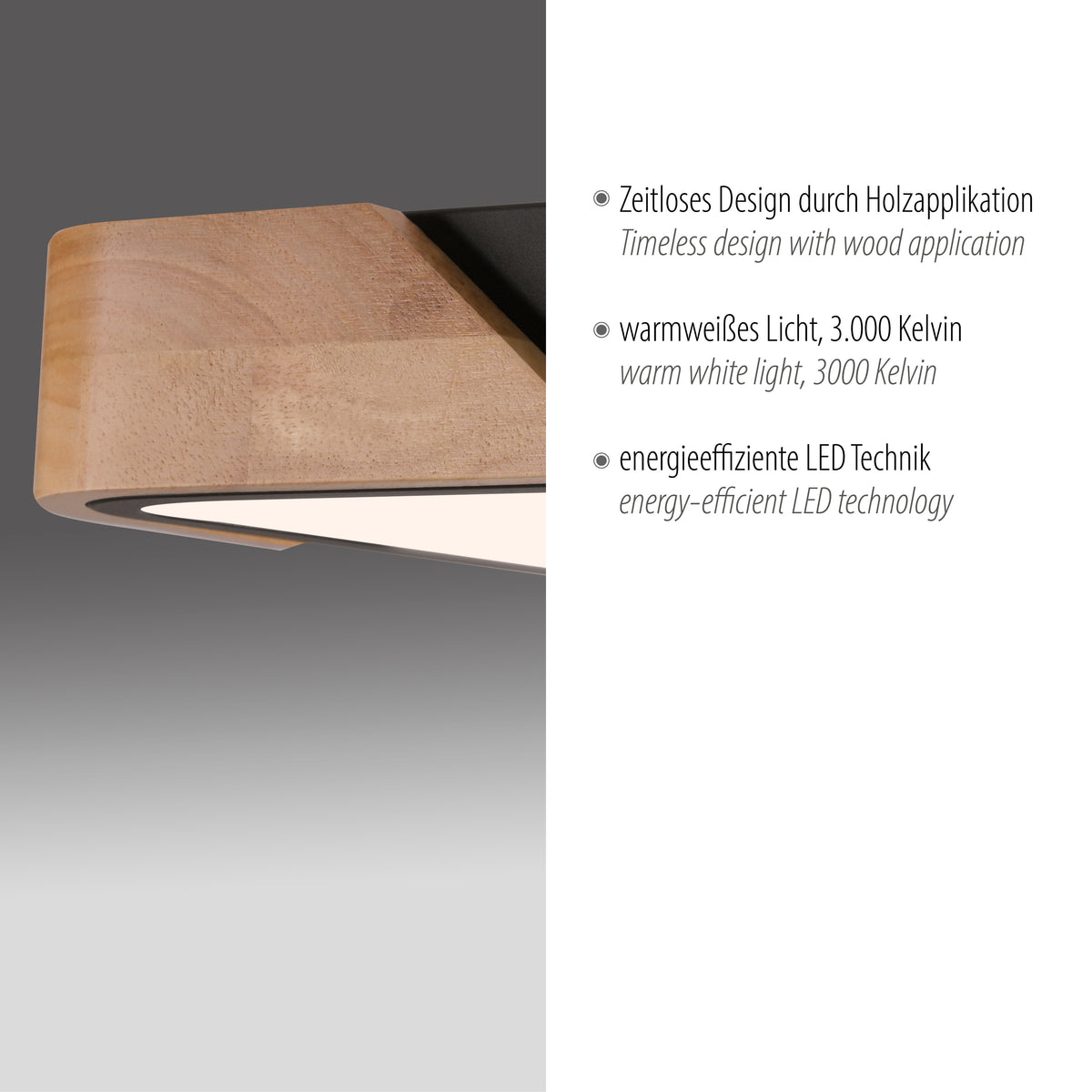 Détail du bord en bois et du diffuseur, avec texte descriptif