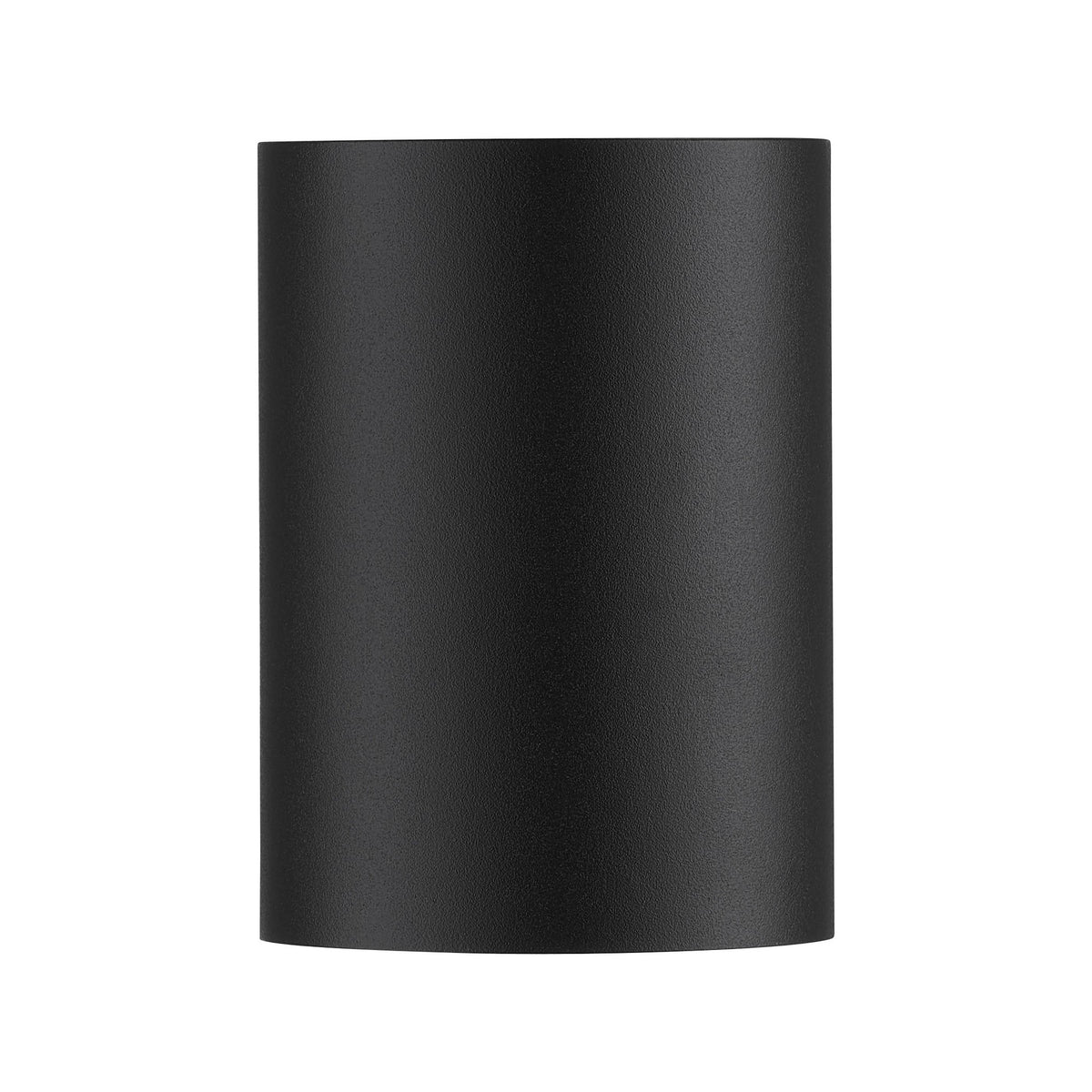 Vue de face de l'applique noire, surface mate et arrondie, fond neutre uniforme.