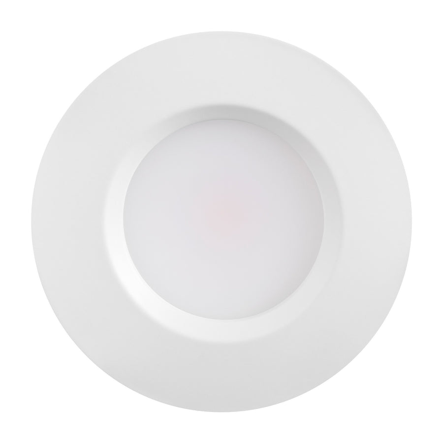 Spot LED rond blanc éteint, vue frontale du diffuseur opalin et de la collerette