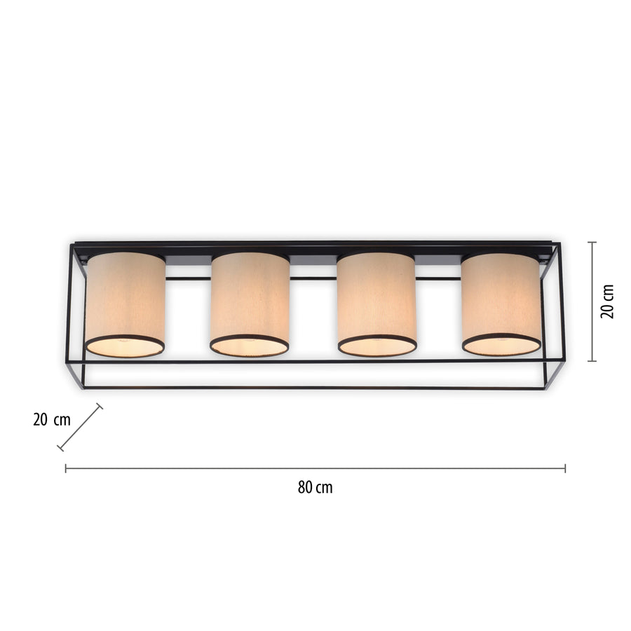 Plafonnier Raven 4 lumières beige et noir