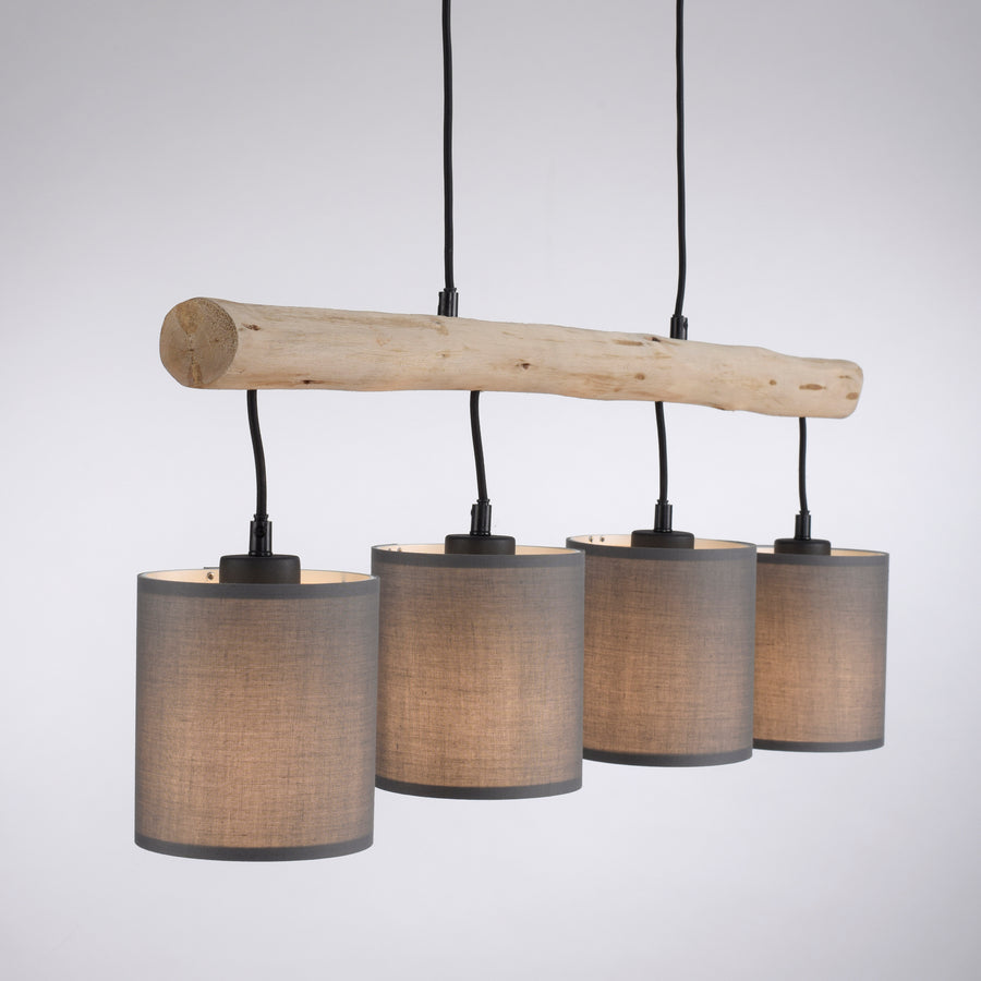 Suspension Green Trib 4 lumières bois et beige