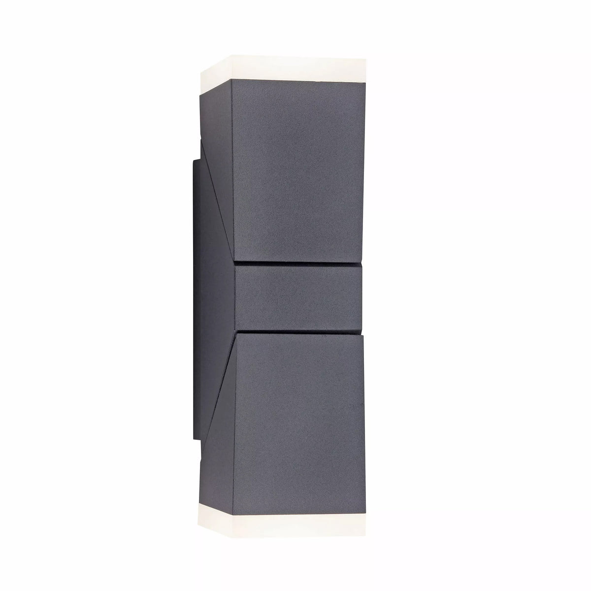 Vue de profil de l'applique murale anthracite aux trois blocs cubiques empilés.