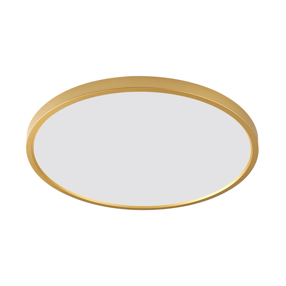 Détail du cadre doré et du diffuseur blanc du plafonnier, finition lisse.