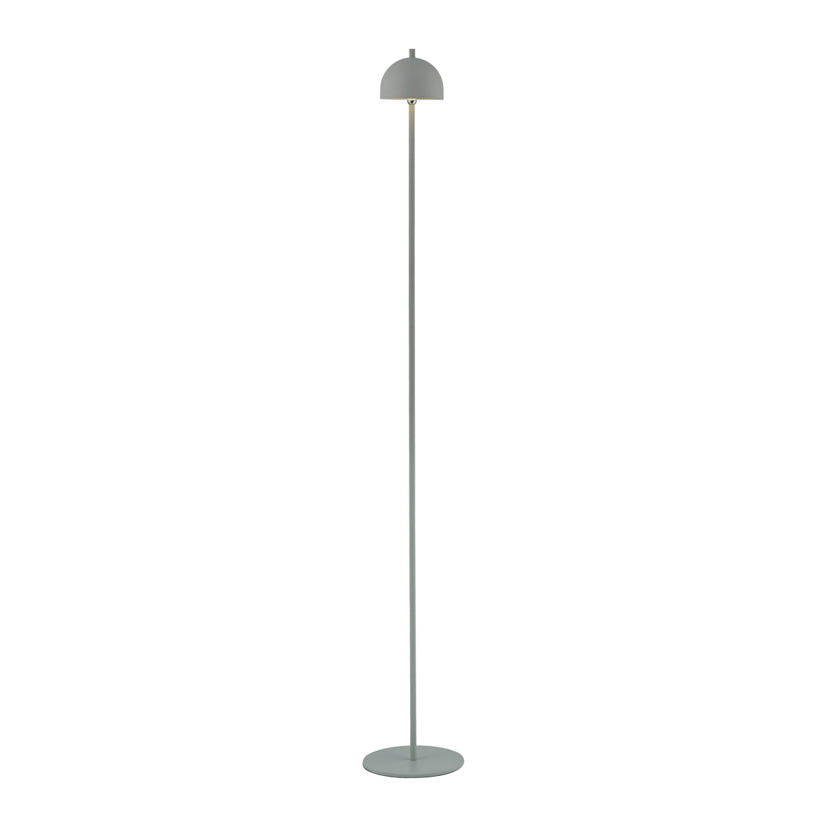 Vue de face sur fond blanc du lampadaire gris et sa base circulaire