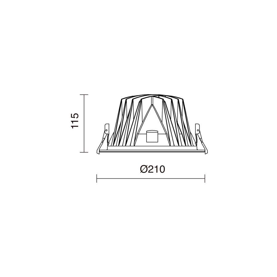 Schéma technique de profil avec dimensions Ø210 mm et hauteur 115 mm.