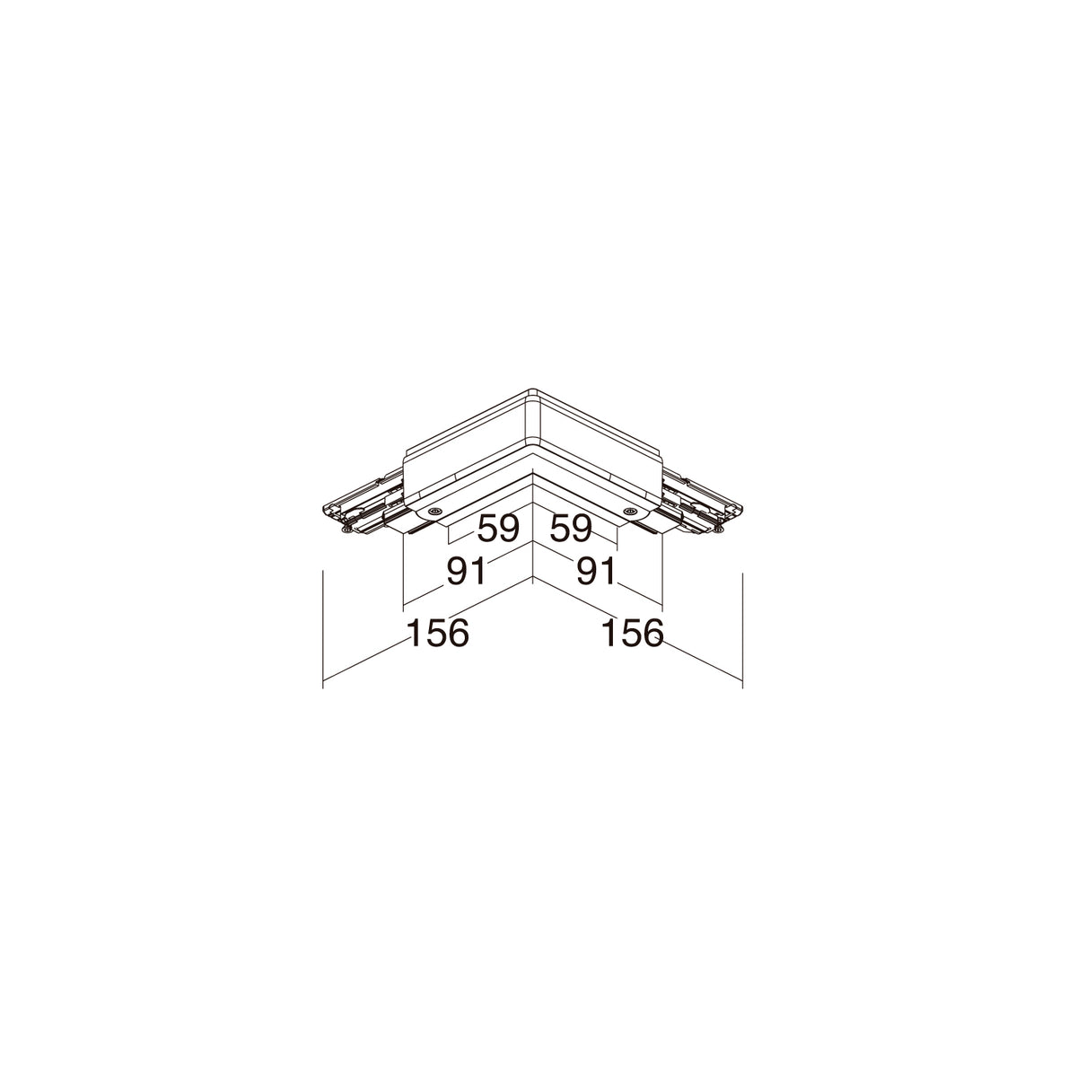 Schéma technique côté du coude : dimensions 156, 91 et 59 mm