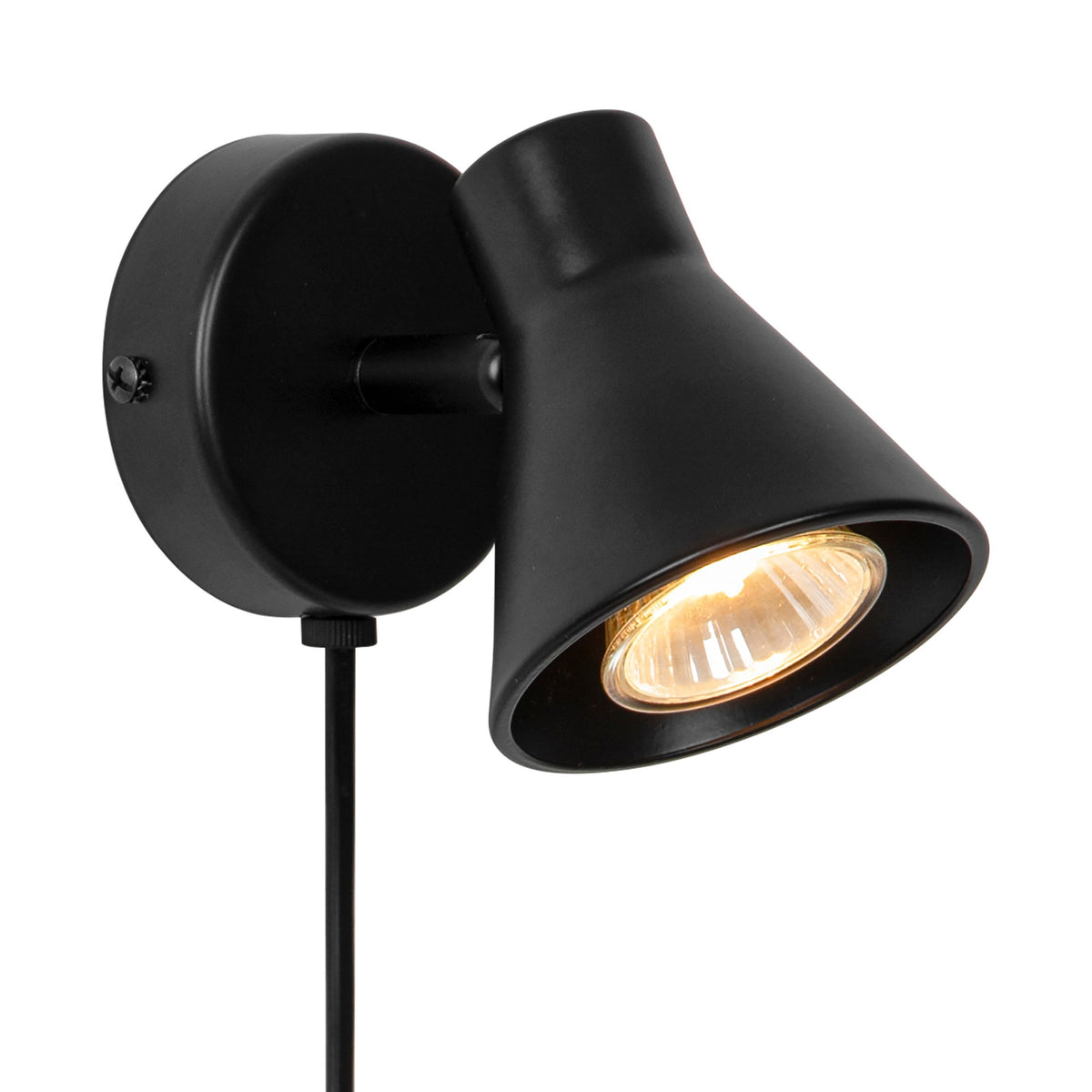 Modèle noir avec câble d'alimentation apparent, spot orientable allumé