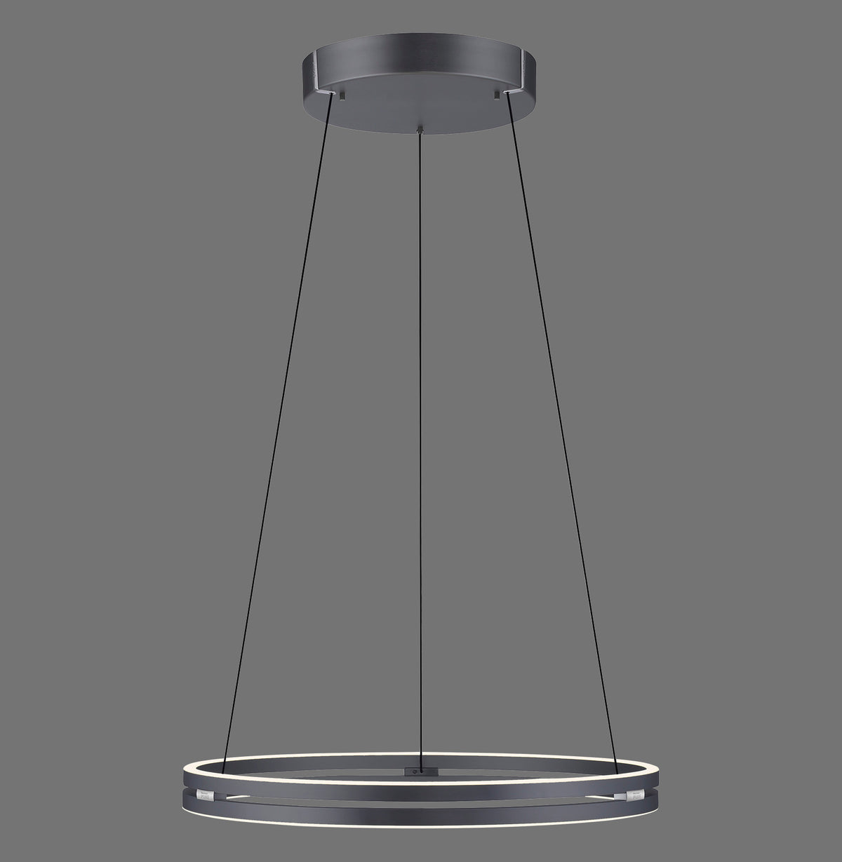 Vue de face de la suspension grise avec anneau circulaire et câbles
