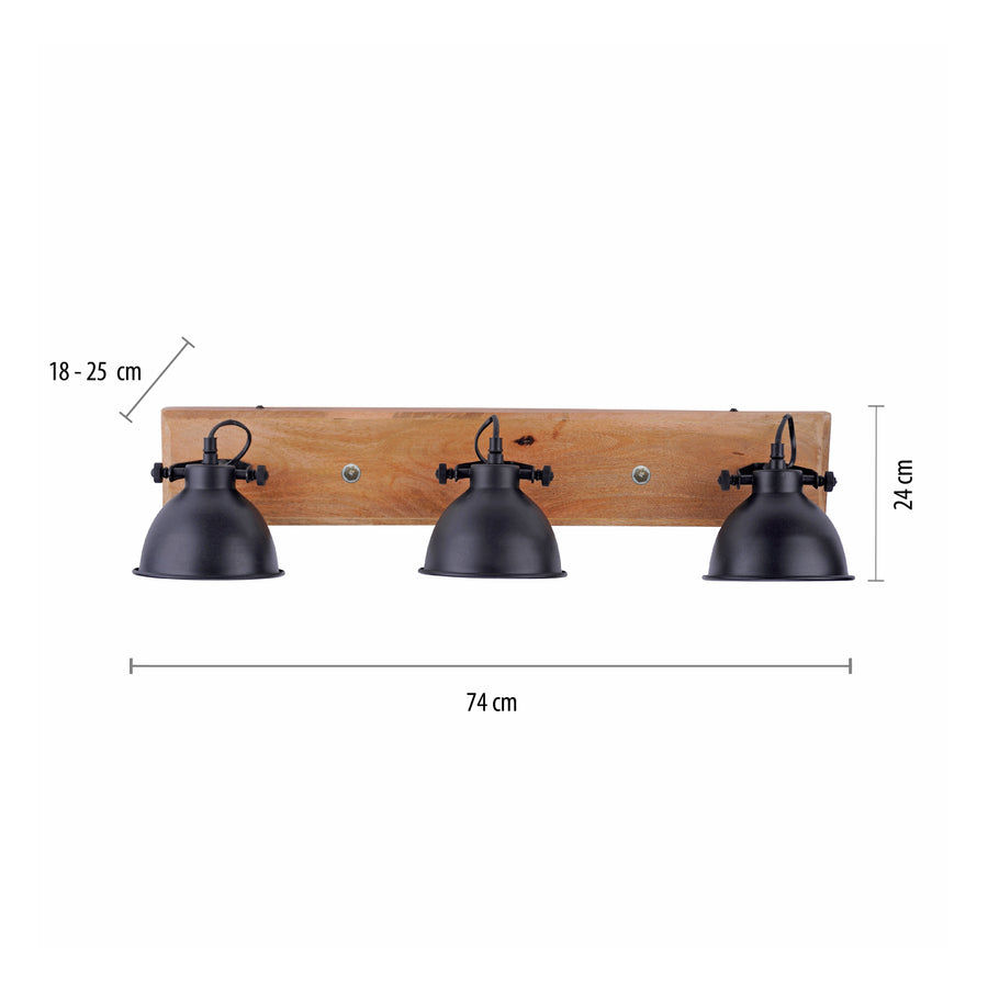 Plafonnier Samia 3 lumières noir et bois