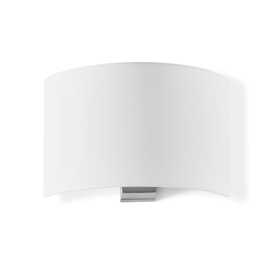 Applique murale blanche de face, diffuseur en verre bombé sur fond blanc