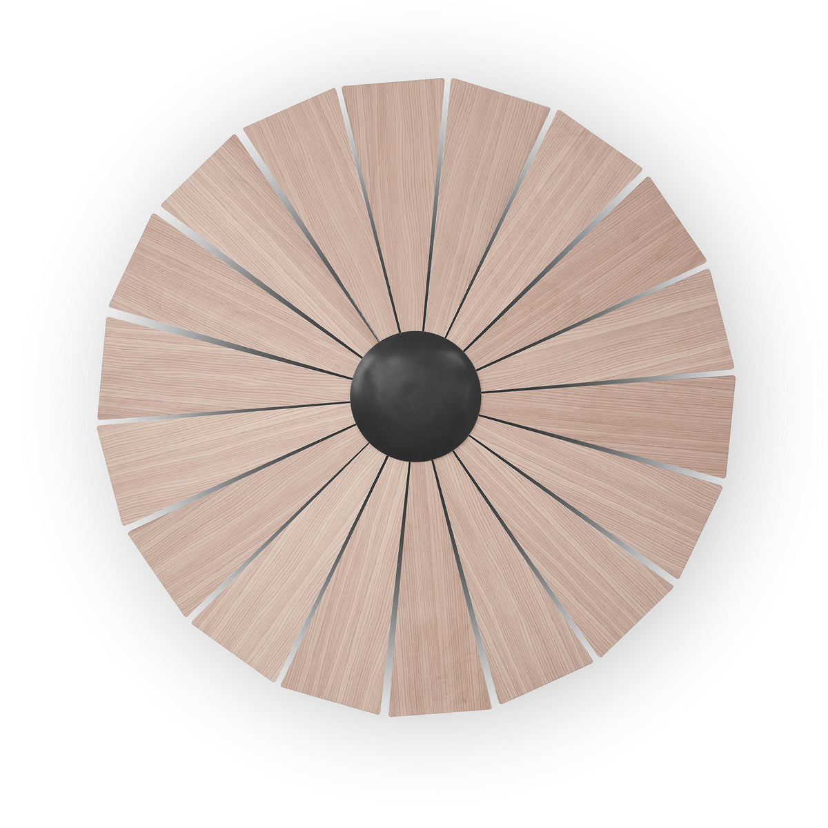 Version beige clair de l'applique, pales rayonnantes en bois, vue de face.