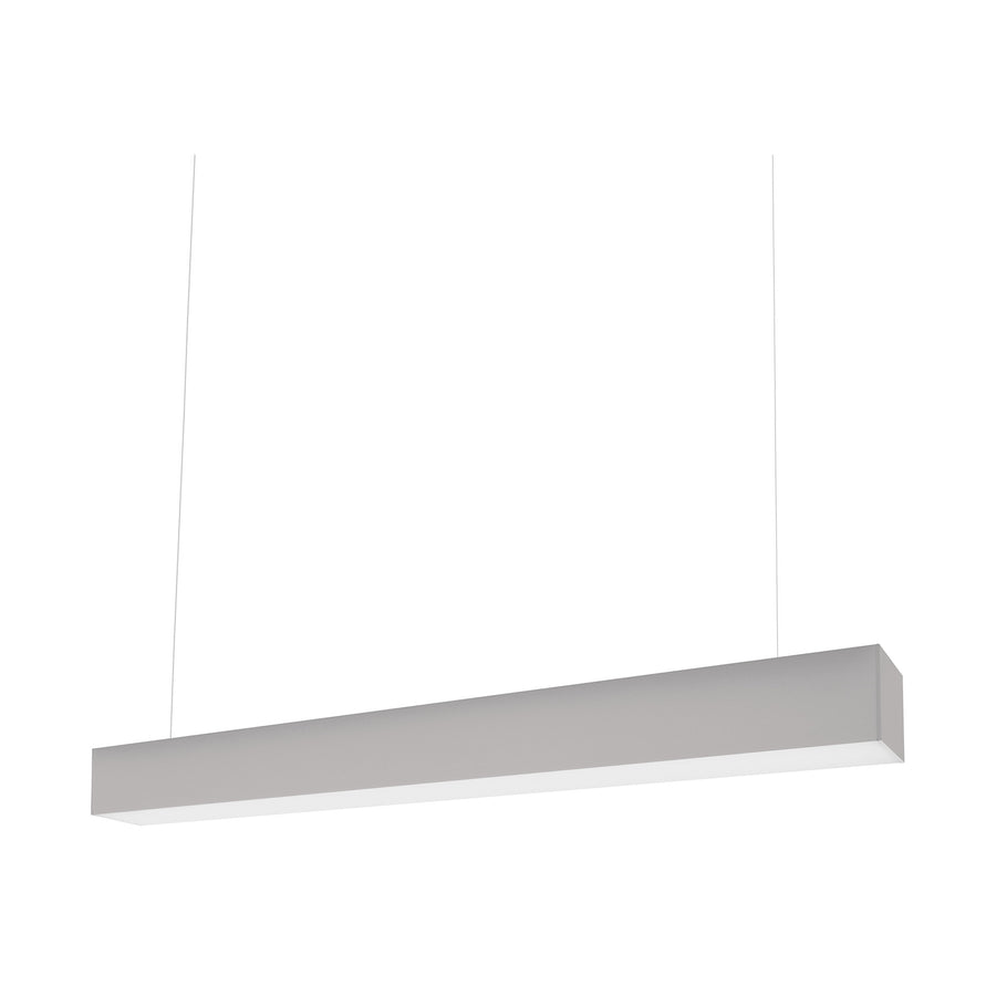 Version grise du luminaire linéaire, montrant le profil et le diffuseur blanc en dessous.