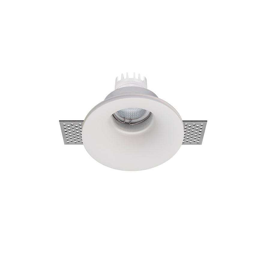 Spot encastrable blanc vu de dessous, collerette ronde et diffuseur central