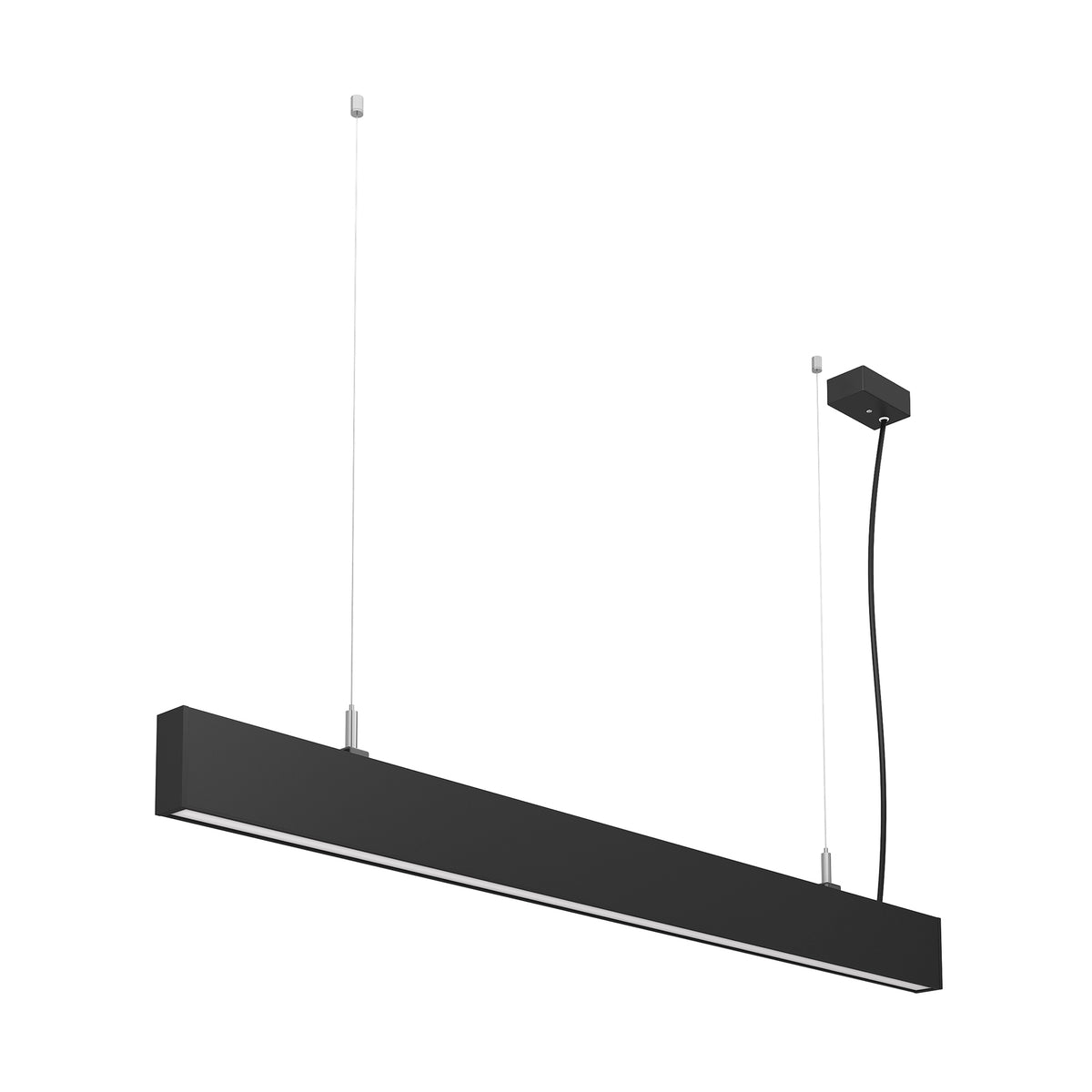 Version noire du luminaire linéaire présentée isolée sur fond blanc