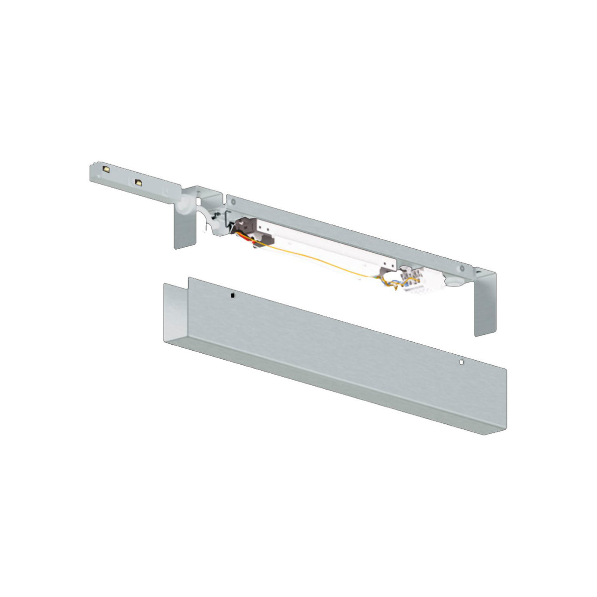 Alimentation de rail 48 V vue éclatée avec capot et connexions électriques