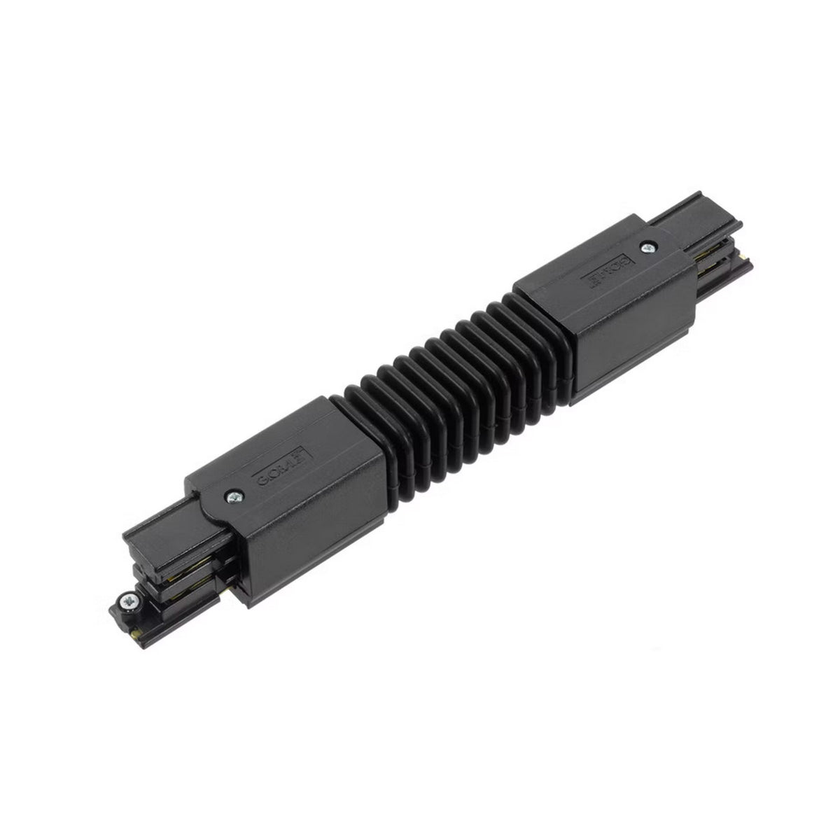 Jonction flexible noire pour rail triphasé, présentée en vue produit isolée