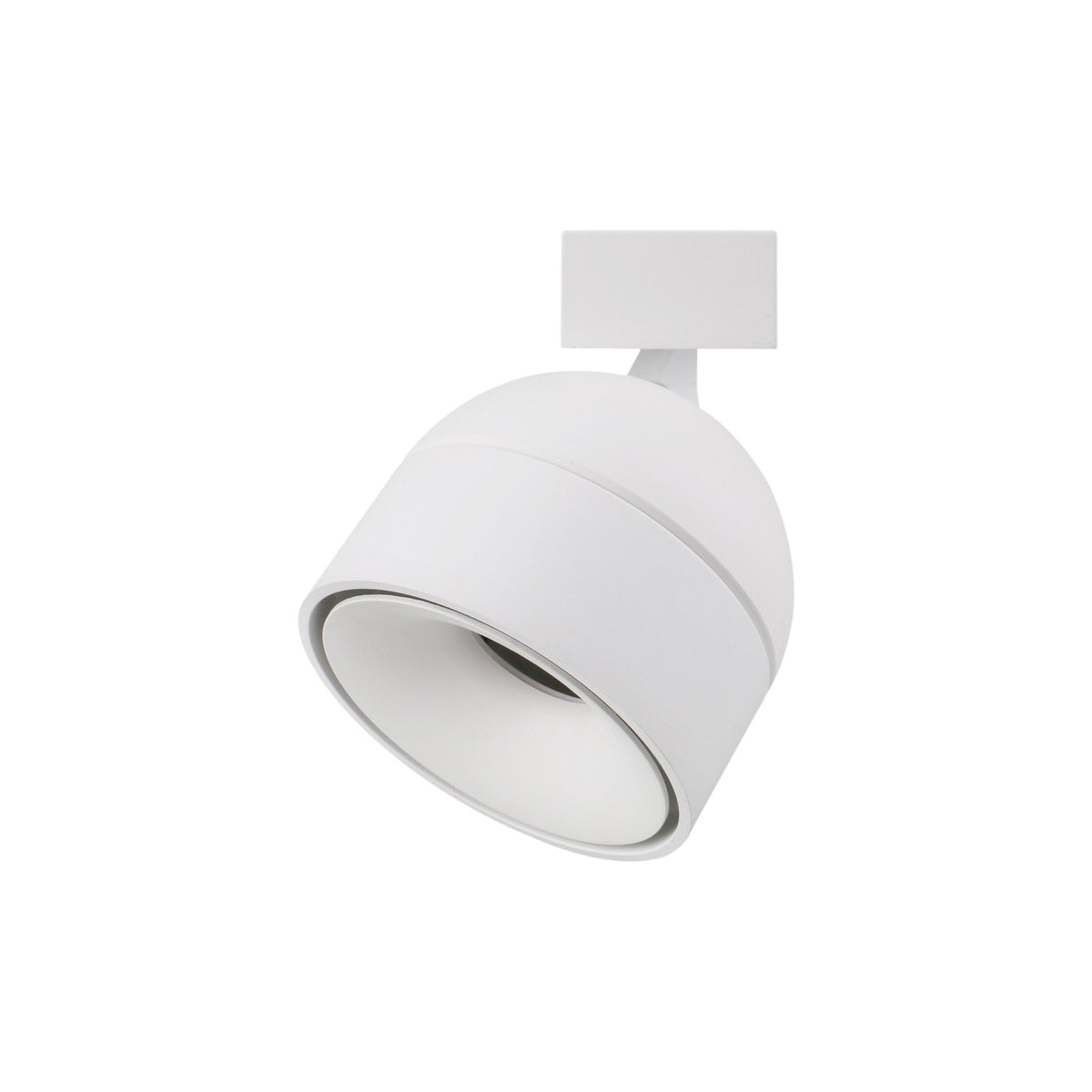 Applique murale blanche orientable vue de trois quarts, dessus bombé et base rectangulaire.