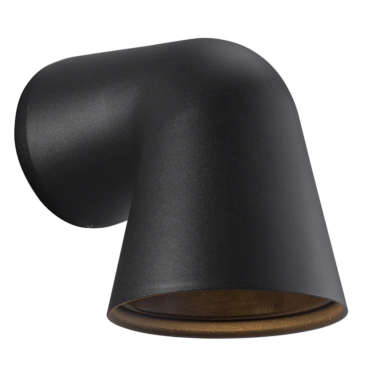 Vue rapprochée de l'applique noire mate avec diffuseur conique en verre.
