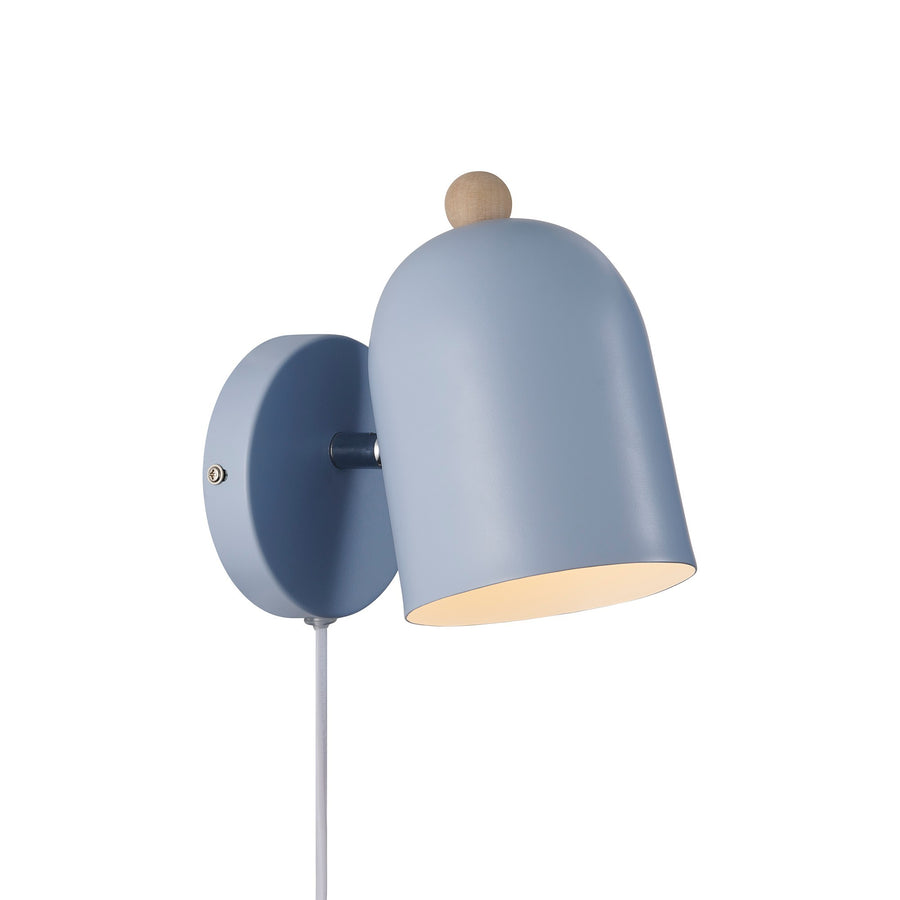 Déclinaison bleu gris du luminaire, vue de trois quarts avec câble