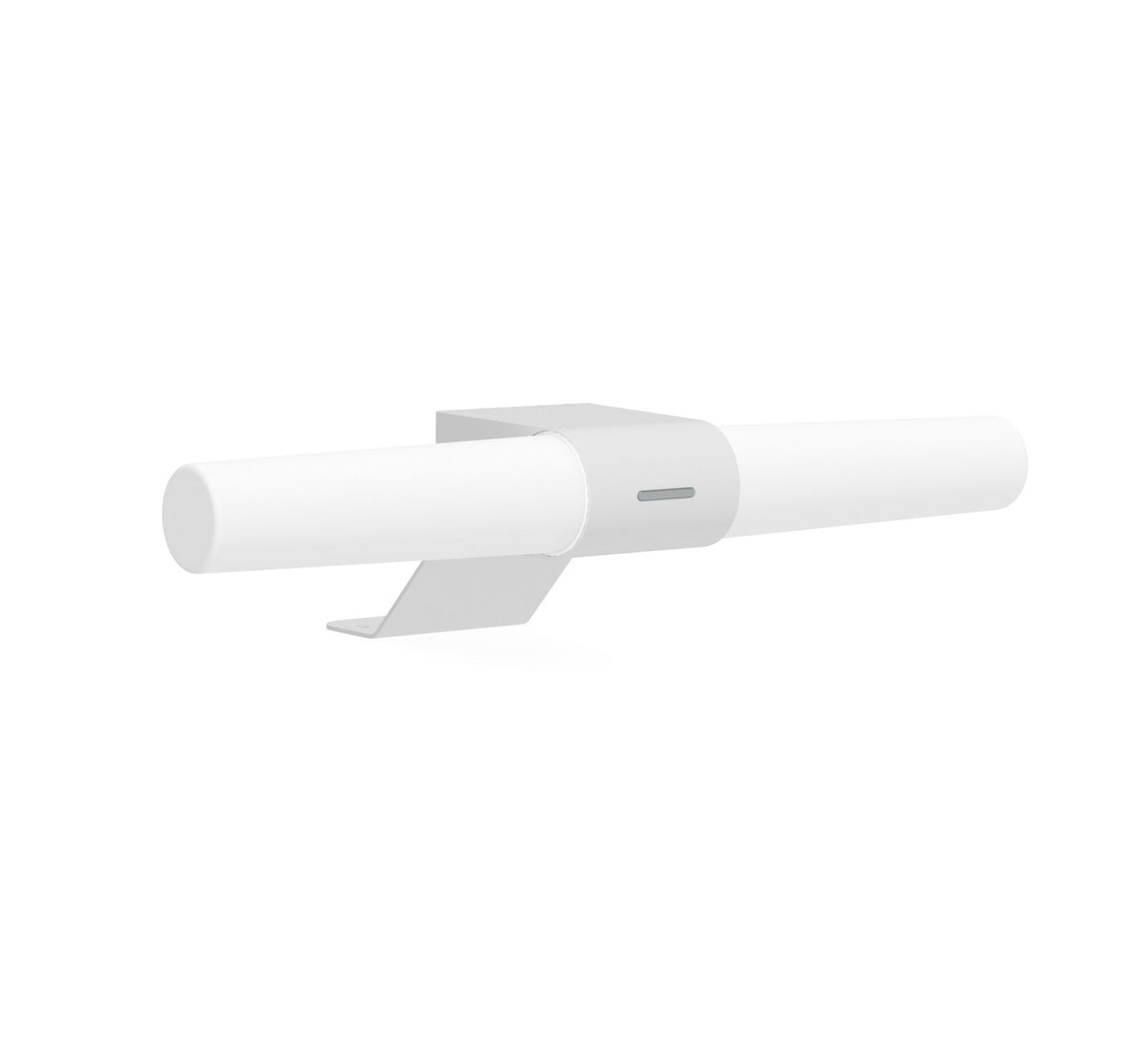 Vue de dessus du luminaire montrant le tube débordant de chaque côté du support