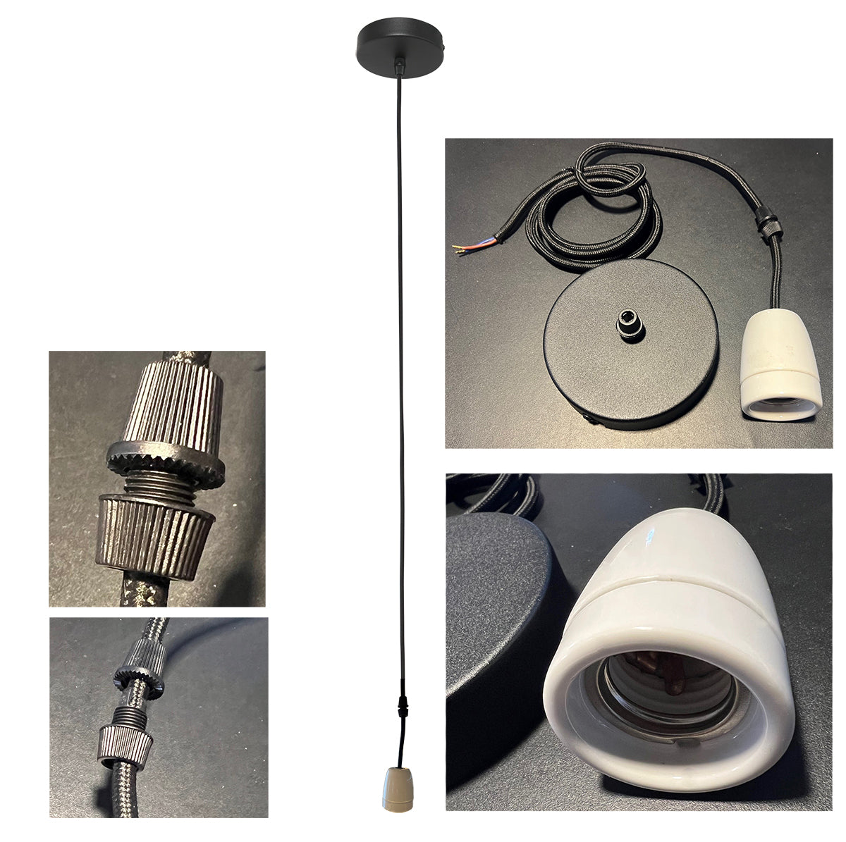 Suspension 160 cm avec douille en porcelaine E27