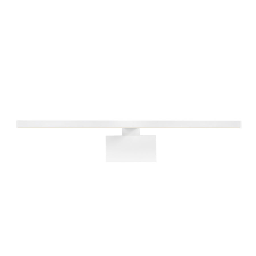 Vue de face de l'applique murale blanche, mettant en évidence le support et la barre.